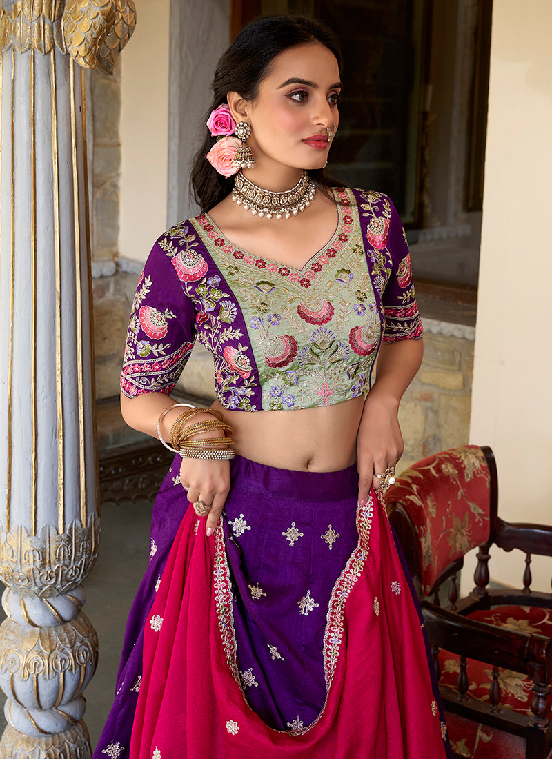 Vichitra Silk Violet Wedding Wear Sequins Work Lehenga Choli