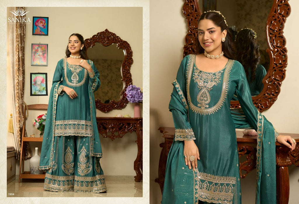 ANMOL Chinon Silk Mirror With Embroidery Festival Wear Salwar Suit 4 Piece Catalogue