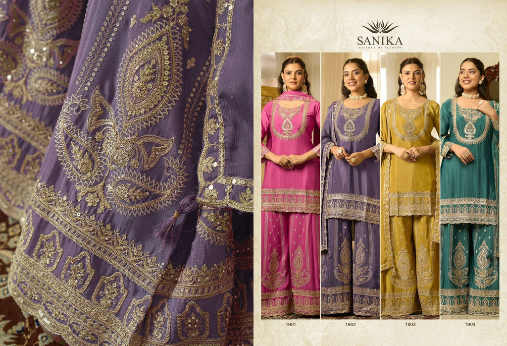 ANMOL Chinon Silk Mirror With Embroidery Festival Wear Salwar Suit 4 Piece Catalogue