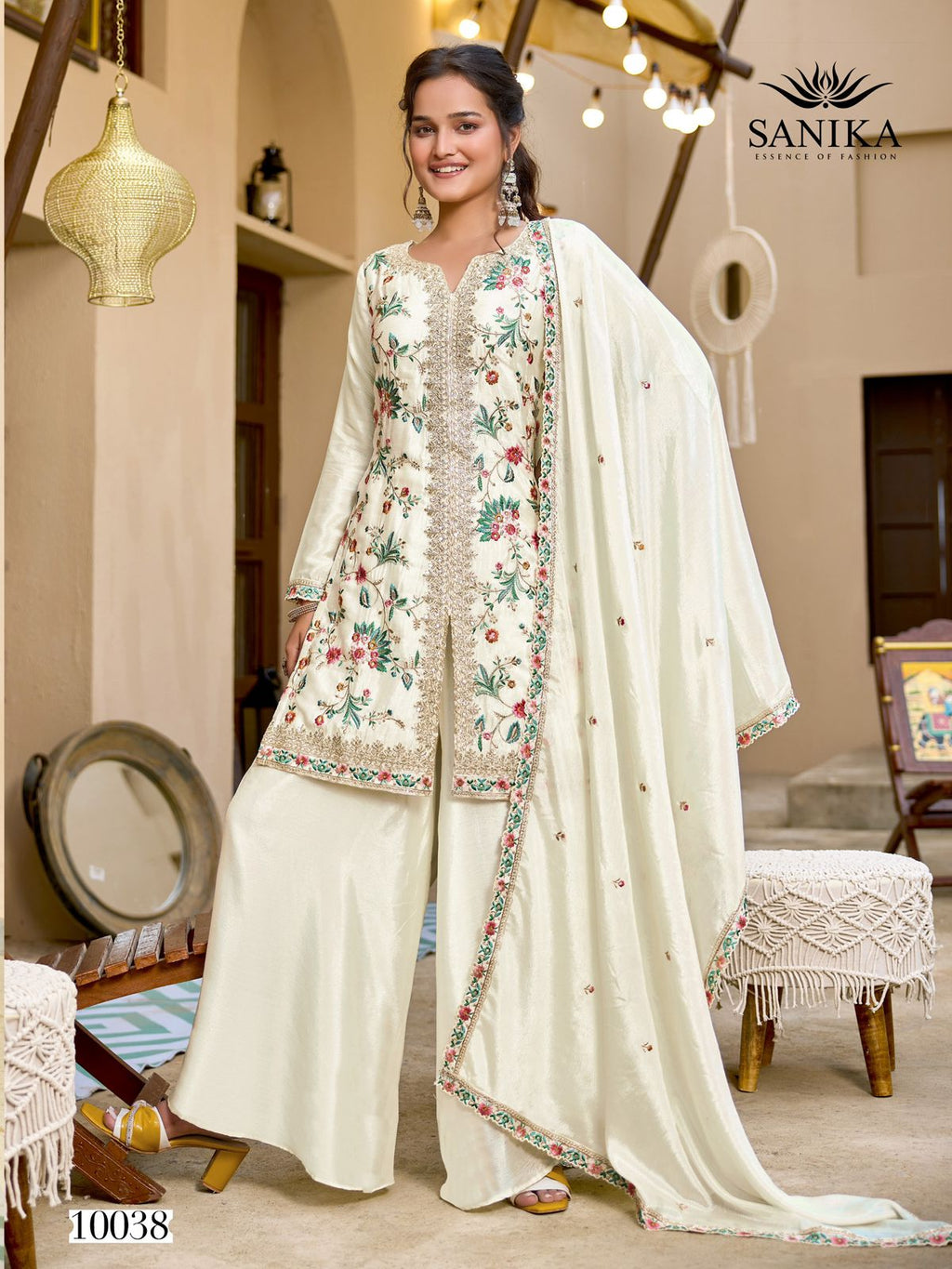 JIYA  Premimun Chinon Silk With Embroidery Hand Work Eid Festival Wear Unstitched 6 Piece Catalogue