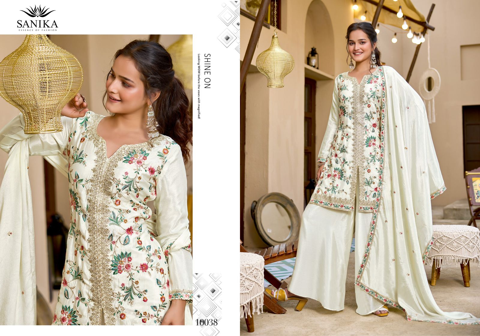 JIYA  Premimun Chinon Silk With Embroidery Hand Work Eid Festival Wear Unstitched 6 Piece Catalogue