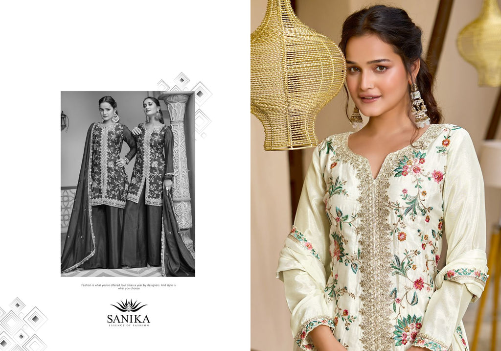 JIYA  Premimun Chinon Silk With Embroidery Hand Work Eid Festival Wear Unstitched 6 Piece Catalogue