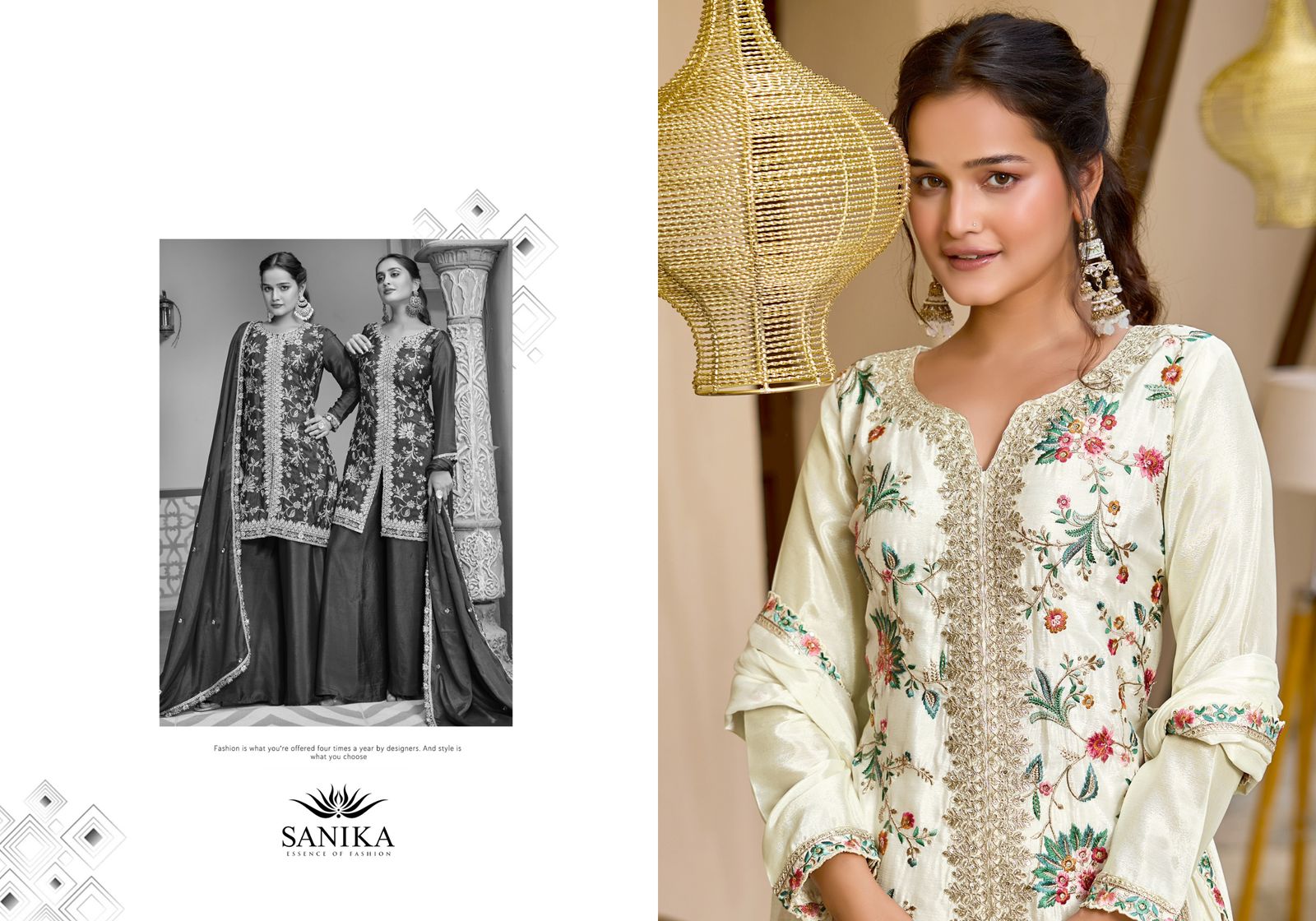 JIYA  Premimun Chinon Silk With Embroidery Hand Work Eid Festival Wear Unstitched 6 Piece Catalogue