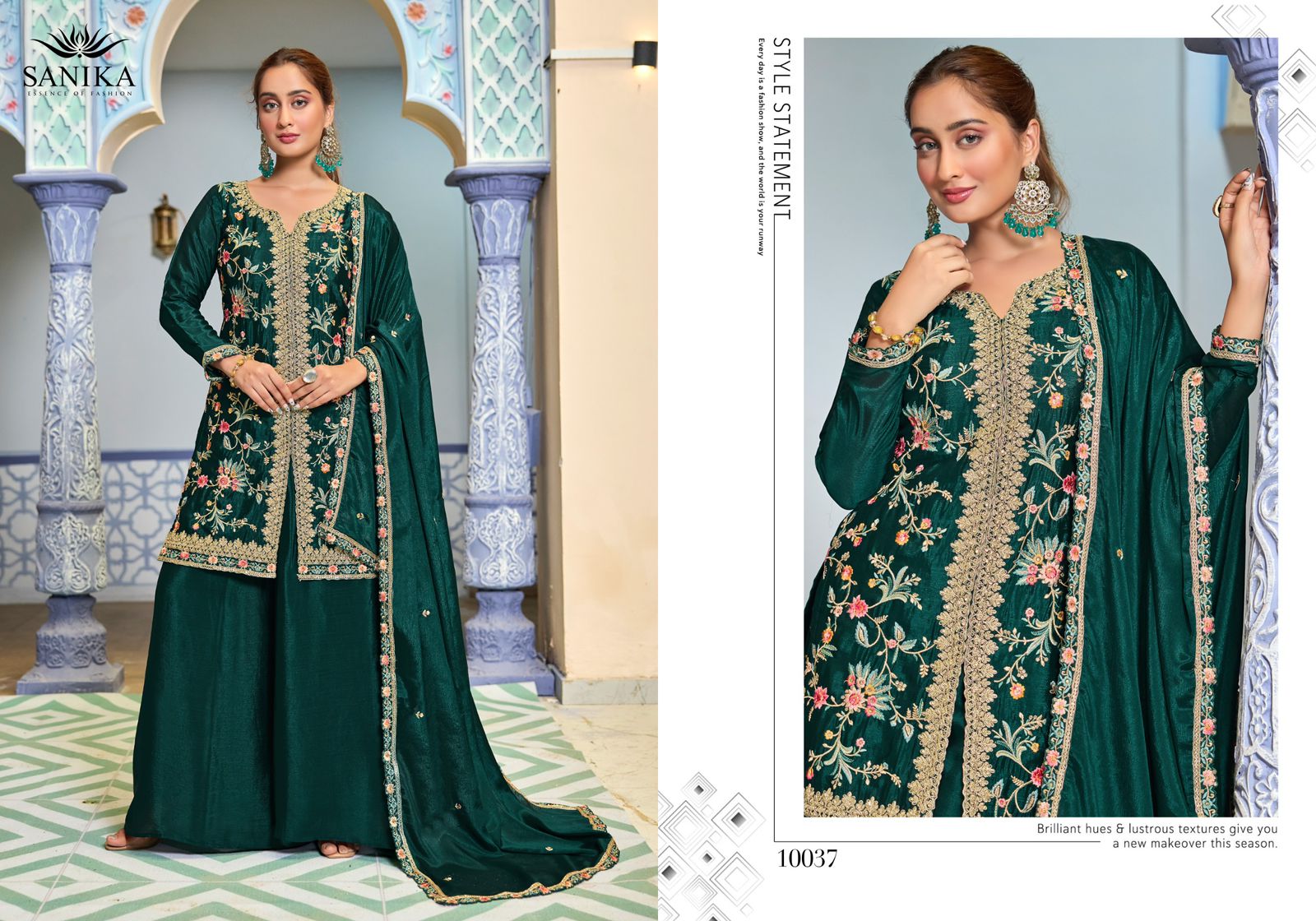 JIYA  Premimun Chinon Silk With Embroidery Hand Work Eid Festival Wear Unstitched 6 Piece Catalogue