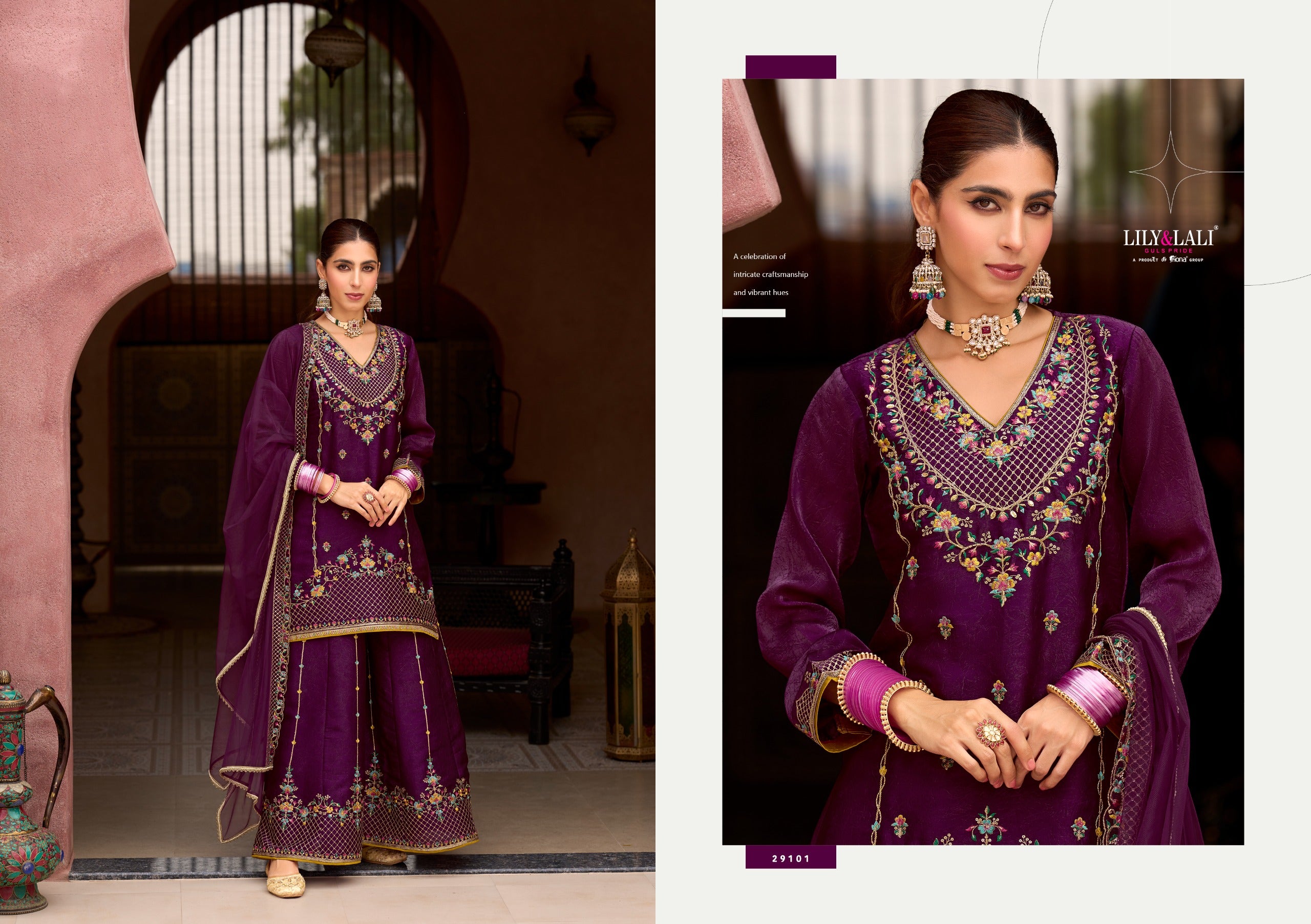 Andorra Embroidery Work Fancy Silk Festive Wear Readymade Palazzo Suit 4 Pieces Catalog