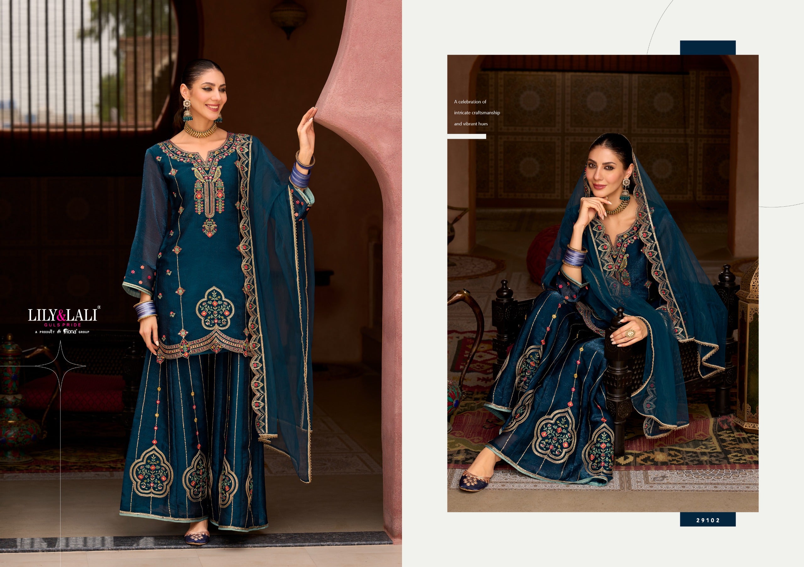 Andorra Embroidery Work Fancy Silk Festive Wear Readymade Palazzo Suit 4 Pieces Catalog