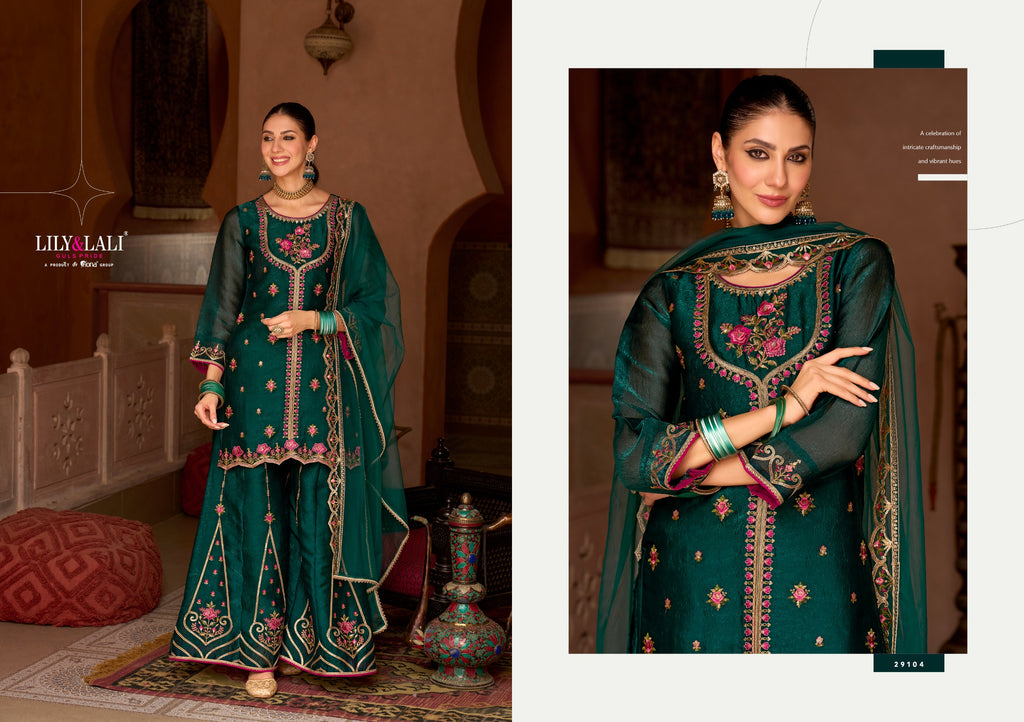 Andorra Embroidery Work Fancy Silk Festive Wear Readymade Palazzo Suit 4 Pieces Catalog