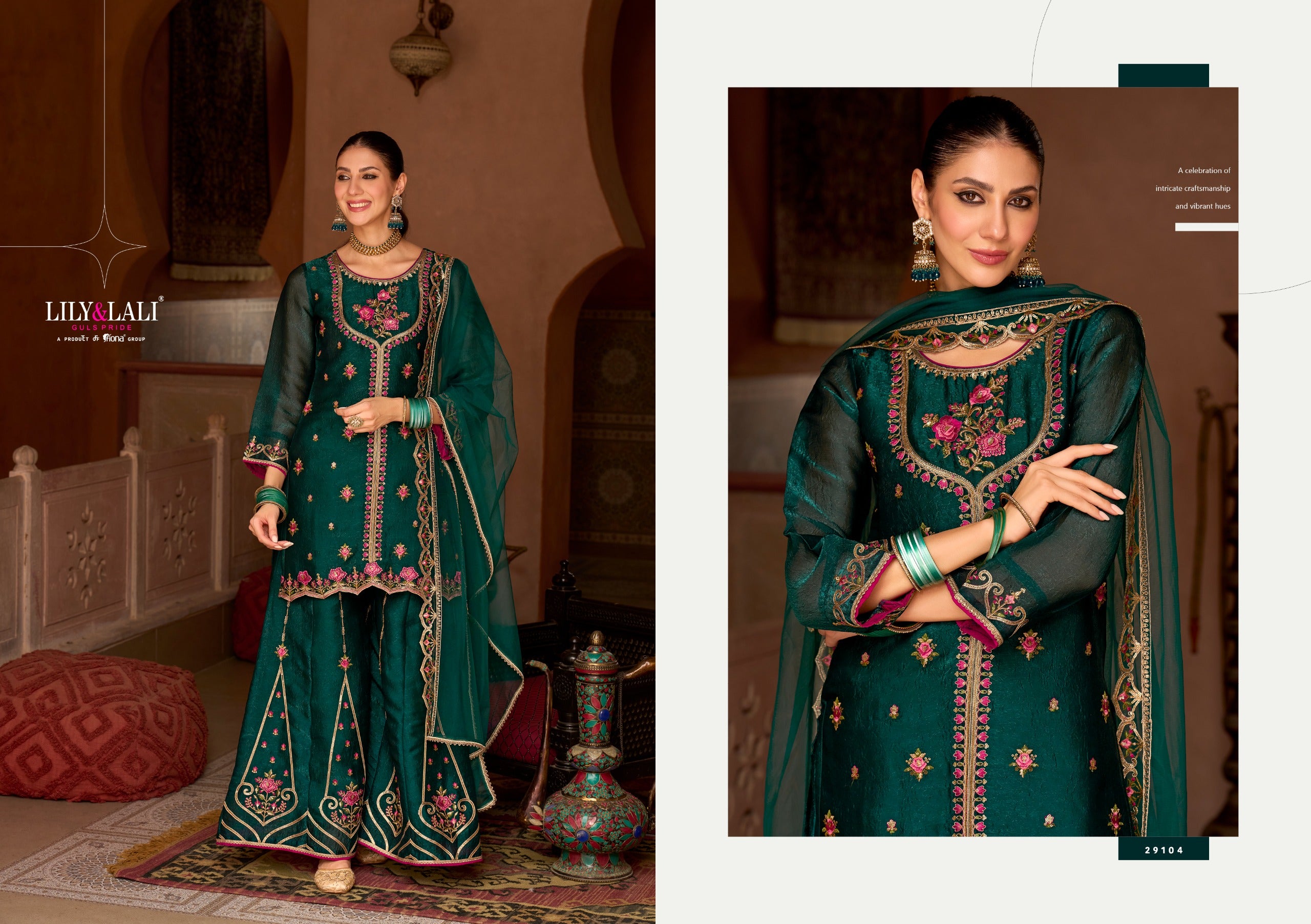 Andorra Embroidery Work Fancy Silk Festive Wear Readymade Palazzo Suit 4 Pieces Catalog