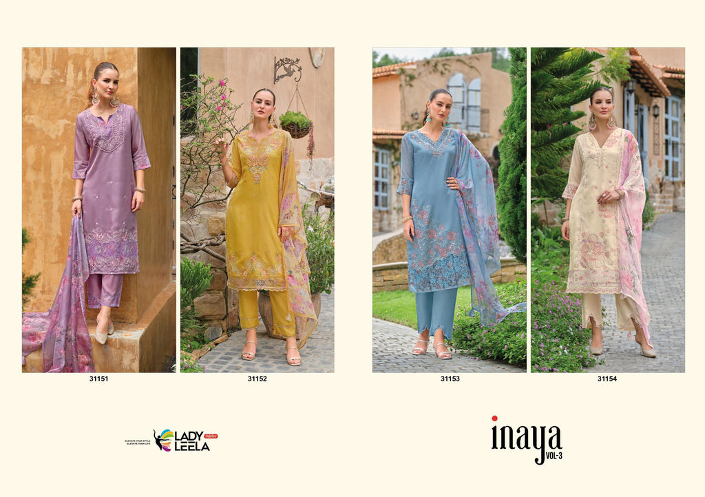 INAYA-3 Exclusive Festive Embroidered Top Bottom Dupatta Set – Full Catalog of 4 Pcs