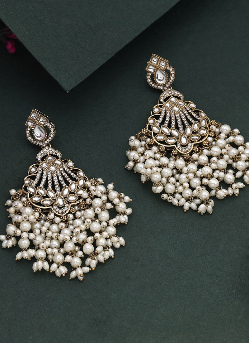 White Party Wear Diamond Work Pretty Earrings