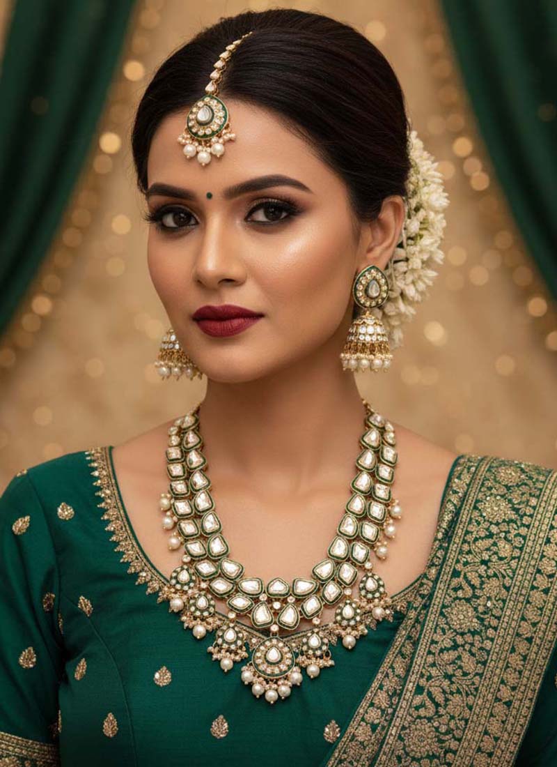 White Wedding Wear Kundan Beauty Necklace Set