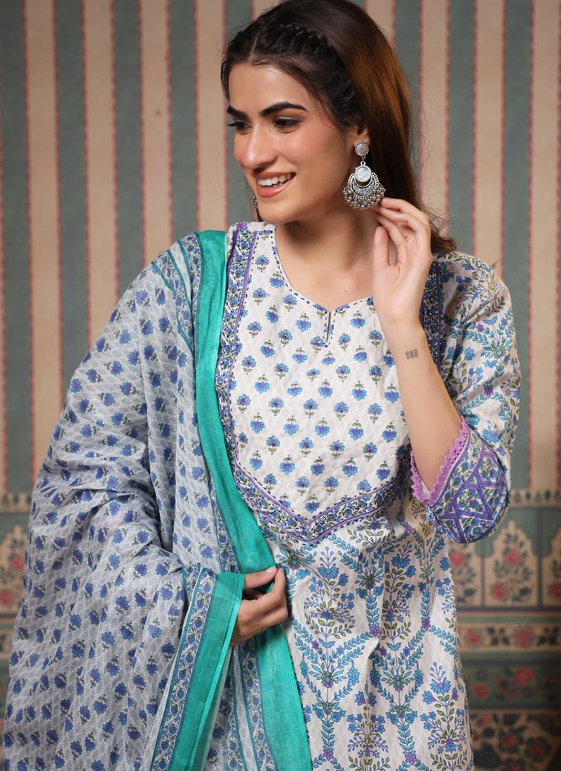 Cottom Mustard White Casual Wear Digital Printed Readymade Plazzo Suit