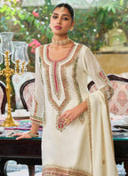 White Chinon Embroidery Work Eid Wear Readymade Plazzo Suit SW192021