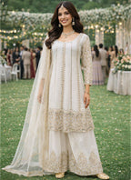 White Chinon Embroidery Work Eid Wear Readymade Plazzo Suit SW968840
