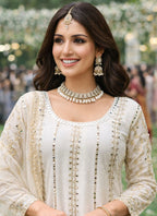 White Chinon Embroidery Work Eid Wear Readymade Plazzo Suit SW968840