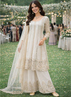 White Chinon Embroidery Work Eid Wear Readymade Plazzo Suit SW968840