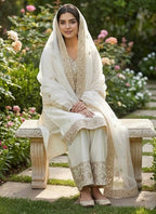 White Fendy Silk Embroidery Work Occasional Wear Readymade Plazzo Suit SW831807