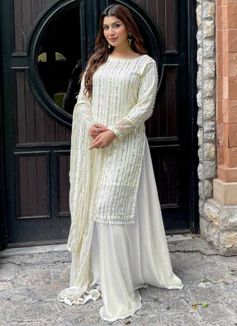 Georgette  White Festival Wear Sequence Work Readymade Pakistani Suit