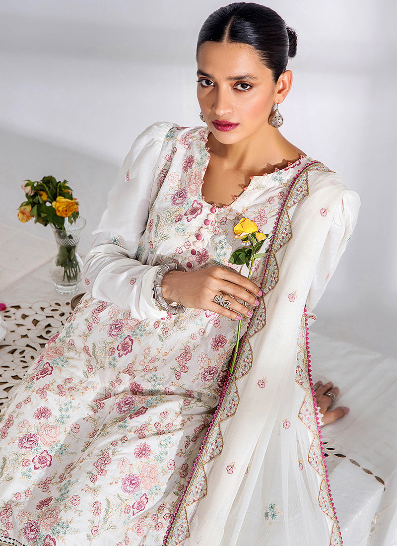 Heavy Cotton White Festival Wear Printed Pakistani Suit