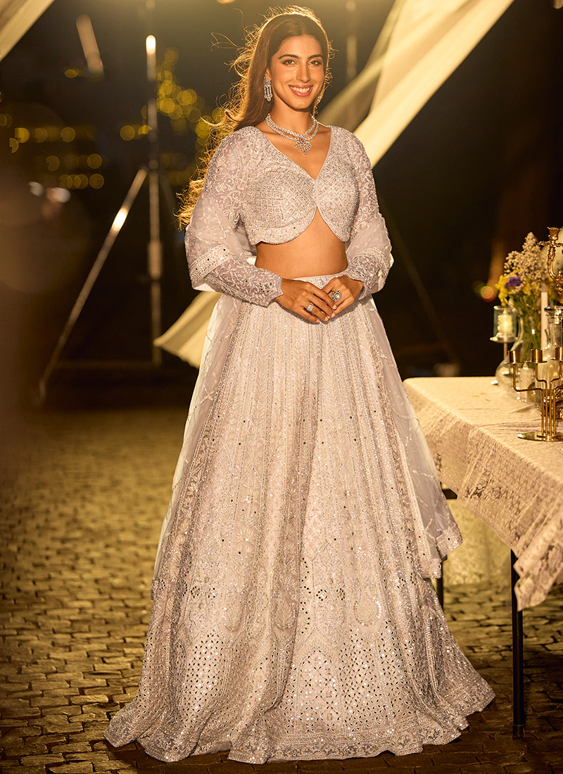 Pure Net White Bridal Wear Heavy Work Readymade Bridal Lehenga Choli