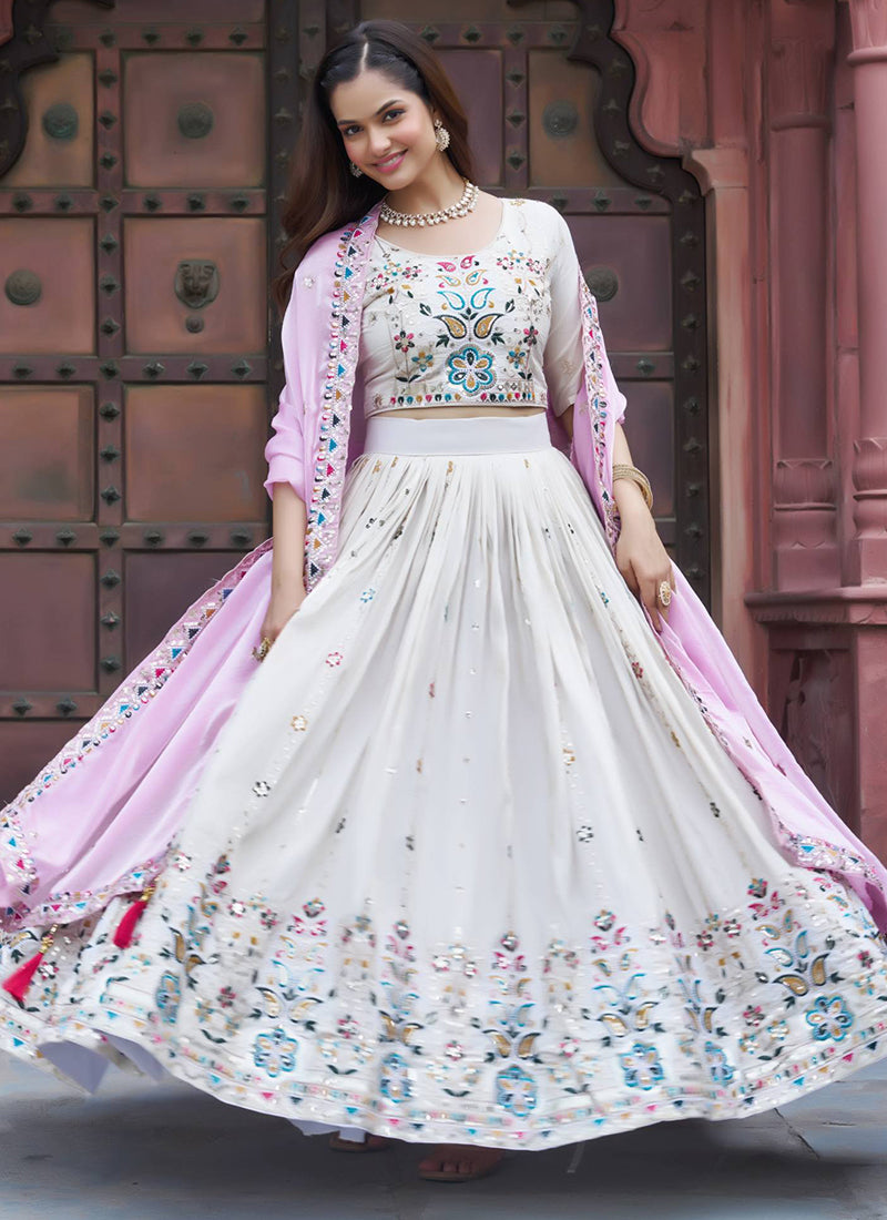 Tissue Silk White Occasional Wear Embroidery Work Readymade Lehenga Choli