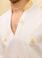 White Vichitra Silk Embroidery Work Occasional Wear Readymade Kurta With Dupatta SW926355