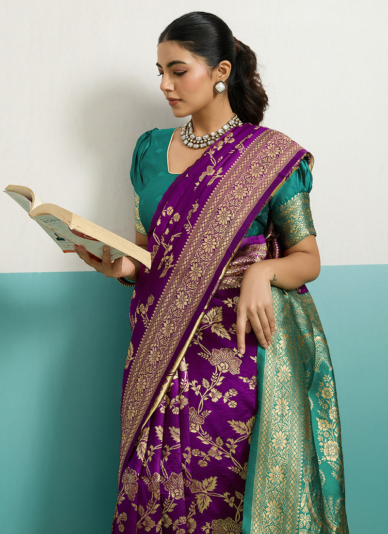 Wine  Banarasi Silk Weaving Work Occasional Wear Saree SW613773