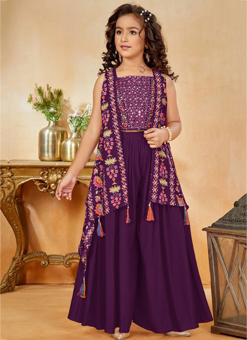 Crepe Wine Festival Wear Embroidery Work Readymade Kids Plazzo 388662