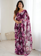 Georgette Wine Casual Wear Digital Print Work Saree 388737