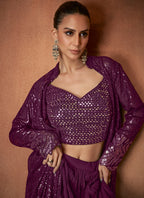 Wine Georgette Sequins Work  Party Wear Readymade Designer Suit SW887120