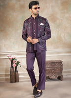 Imported Plain Fabric Wine Party Wear Embroidery Work Readymade Jodhpuri Suit
