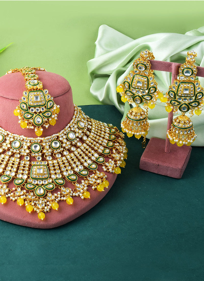 Yellow Wedding Wear Kundan Ethnic Design Necklace Set