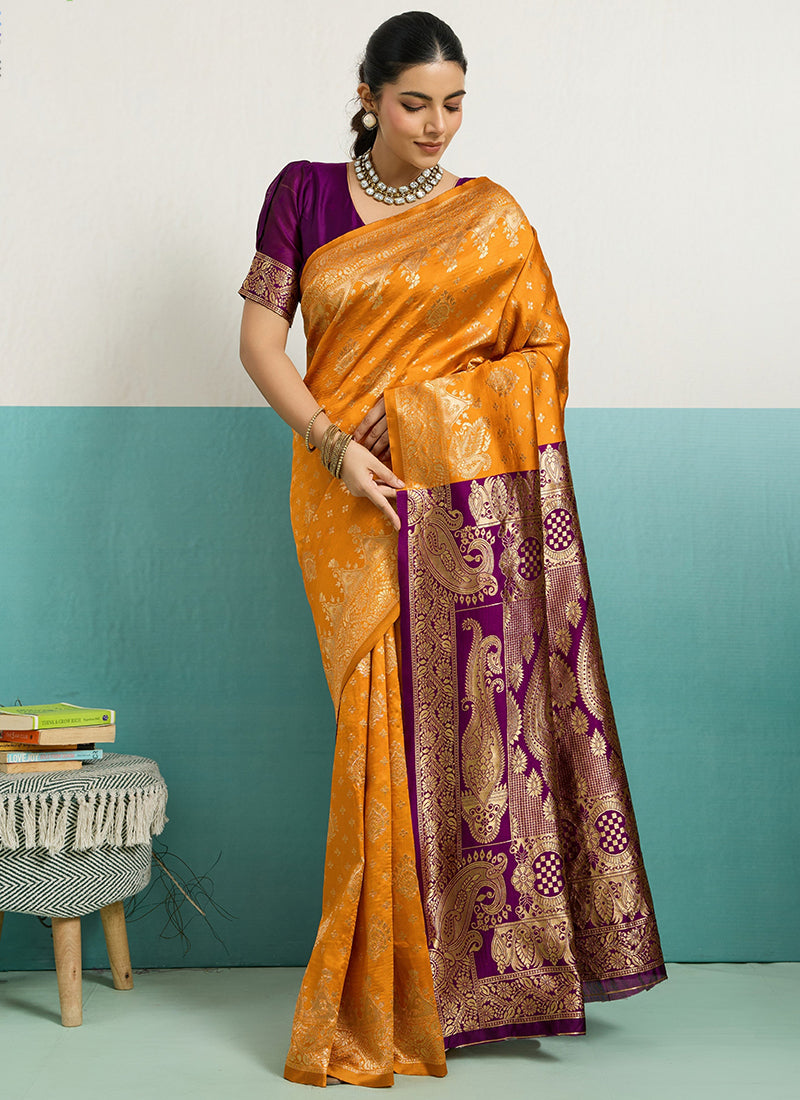 Yellow Banarasi Silk Weaving Work Occasional Wear Saree SW461533