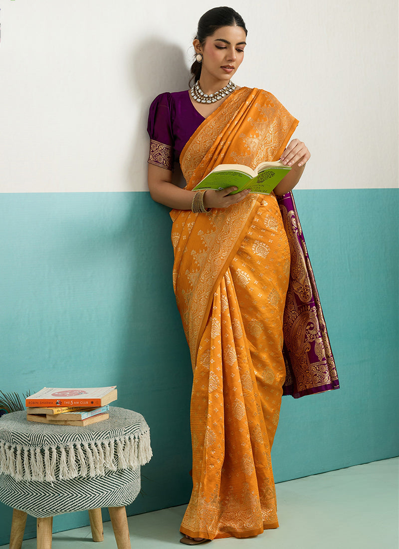 Yellow Banarasi Silk Weaving Work Occasional Wear Saree SW461533