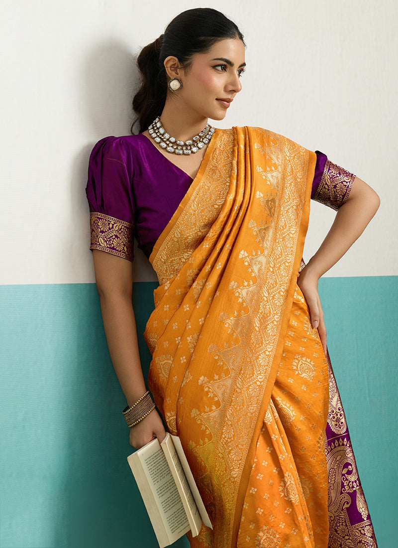 Yellow Banarasi Silk Weaving Work Occasional Wear Saree SW461533