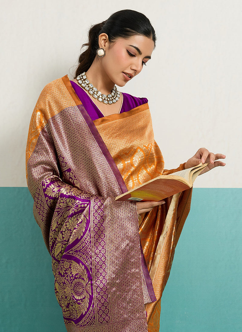 Yellow Banarasi Silk Weaving Work Occasional Wear Saree SW729732