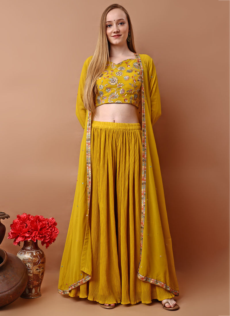 Yellow Georgette Embroidery Work Occasional Wear Readymade Designer Suit SW733238