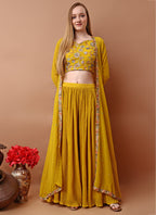 Yellow Georgette Embroidery Work Occasional Wear Readymade Designer Suit SW733238