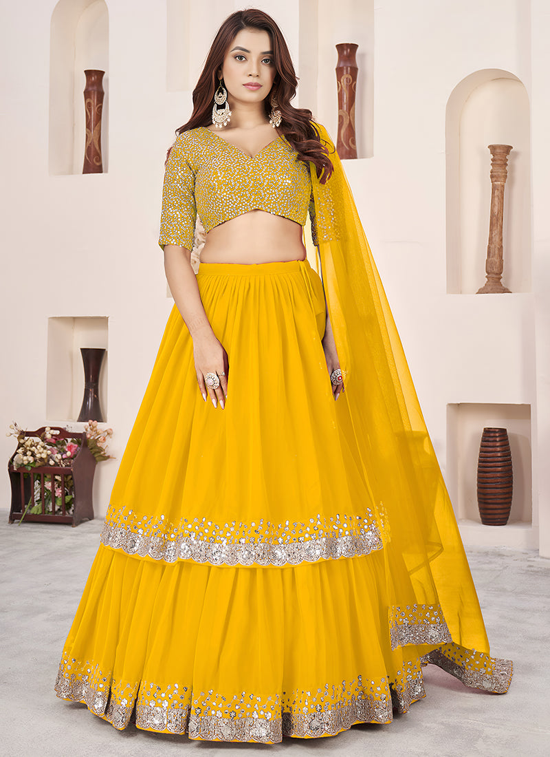 Yellow Georgette Sequins Work Wedding Wear Lehenga Choli SW707548