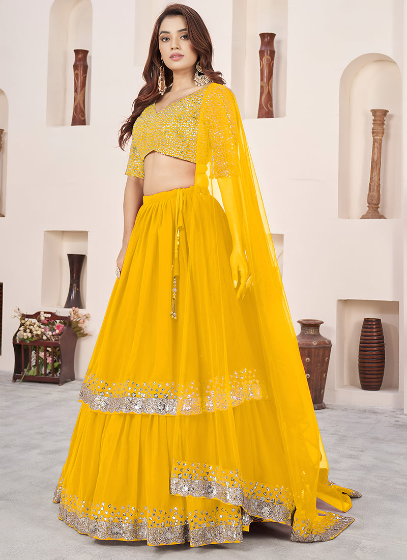 Yellow Georgette Sequins Work Wedding Wear Lehenga Choli SW707548