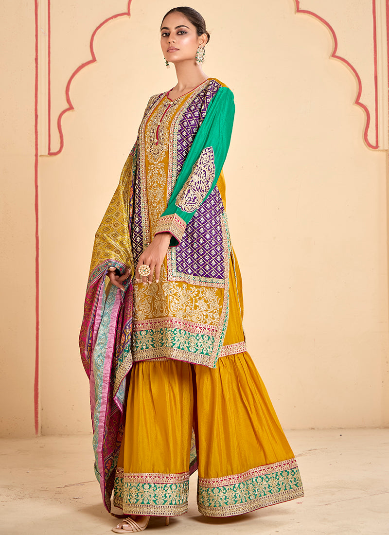 Heavy Chinnon Yellow Eid Wear Embroidery Work Readymade Pakistani Suit
