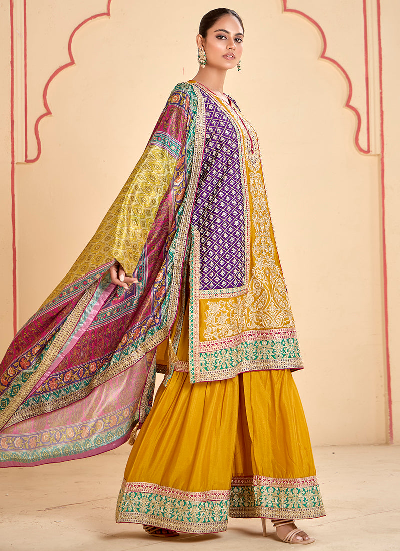 Heavy Chinnon Yellow Eid Wear Embroidery Work Readymade Pakistani Suit