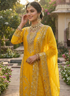 Yellow Silk Sequins Work  Festival Wear Readymade Plazzo Suit SW971072