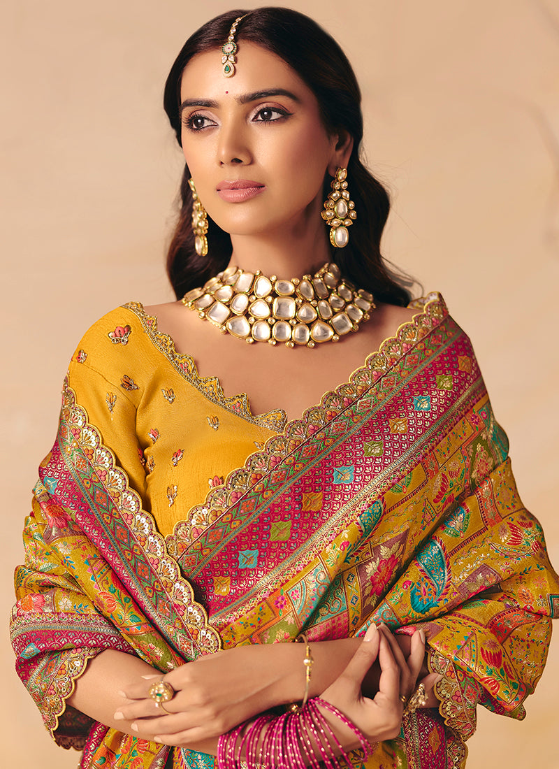 Yellow Silk Sequins Work  Wedding Wear Saree SW987637