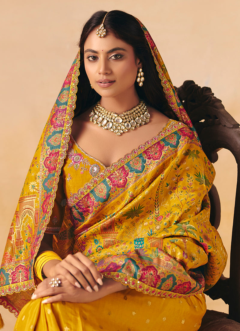 Yellow Silk Sequins Work  Wedding Wear Saree SW388959