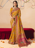 Yellow Silk Sequins Work  Wedding Wear Saree SW909071